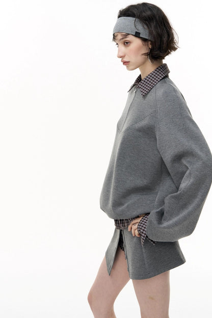 Patchwork Pullover Sweatshirt Set-Up