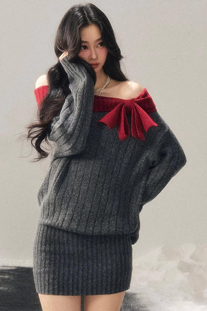 Off-Shoulder American Sweater Dress