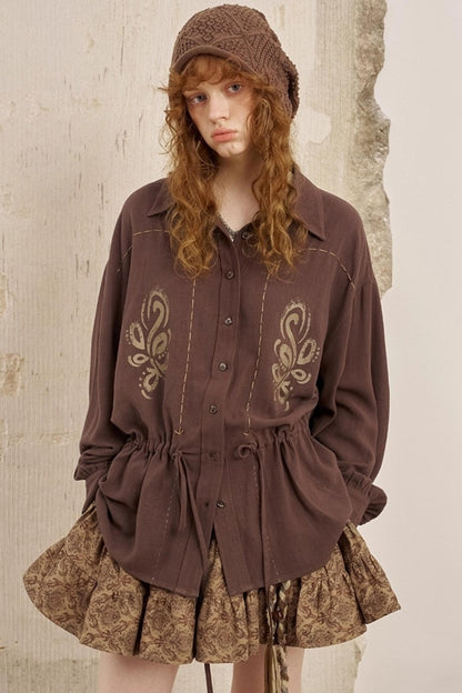 Vintage Striped Suede Embroidered Shirt