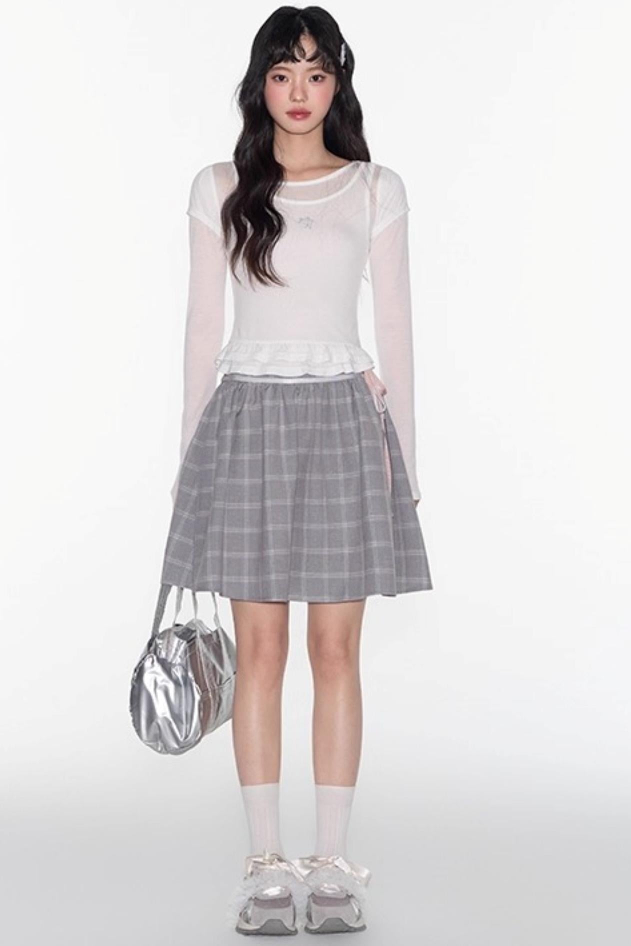 Ruffle Tencel Long-sleeved Top Set-Up