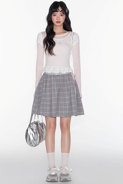 Ruffle Tencel Long-sleeved Top Set-Up