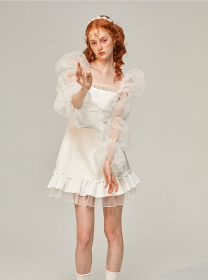 Long Sleeve Puffy White Dress