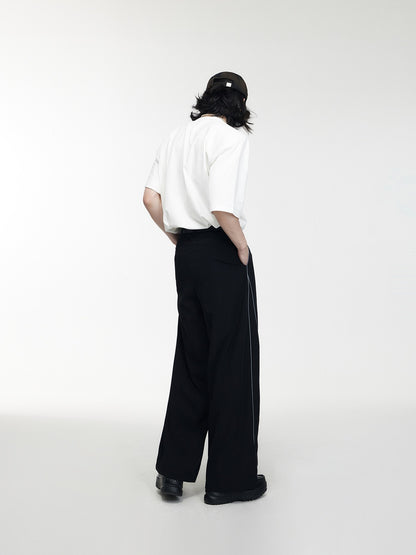 Strip Three-Dimensional Split Wide-Leg Pants