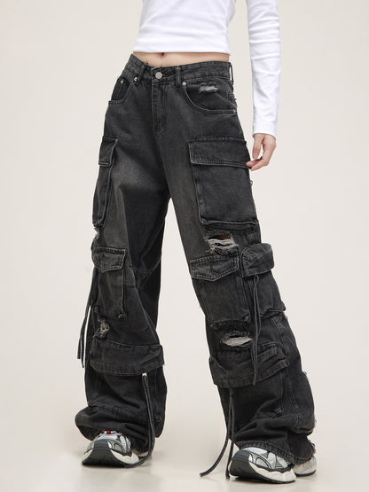 American Retro Multi-Pocket Jeans Pants