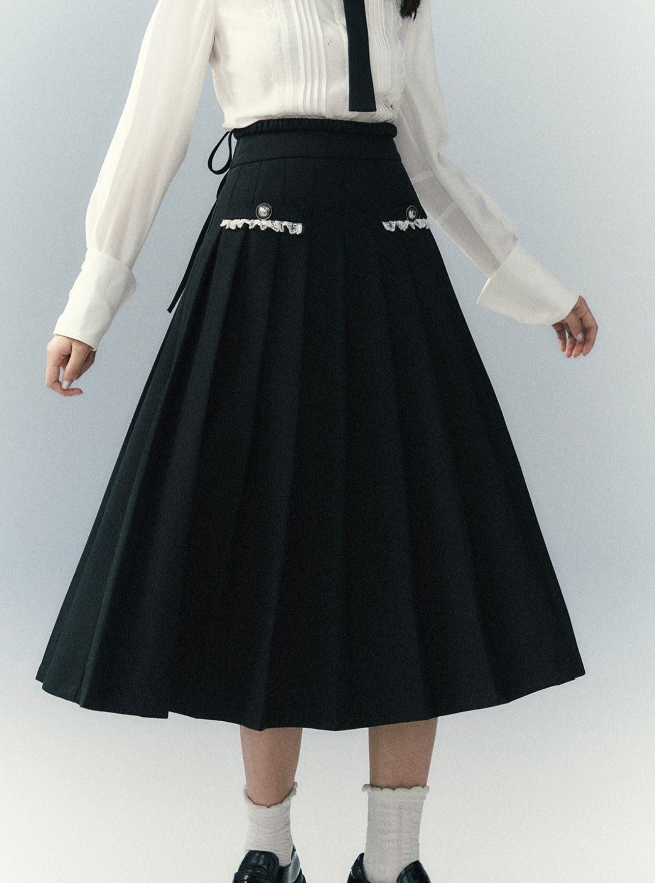 High waist long pleated skirt