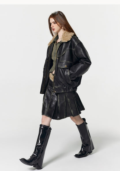 Quilted thick pu leather cotton coat