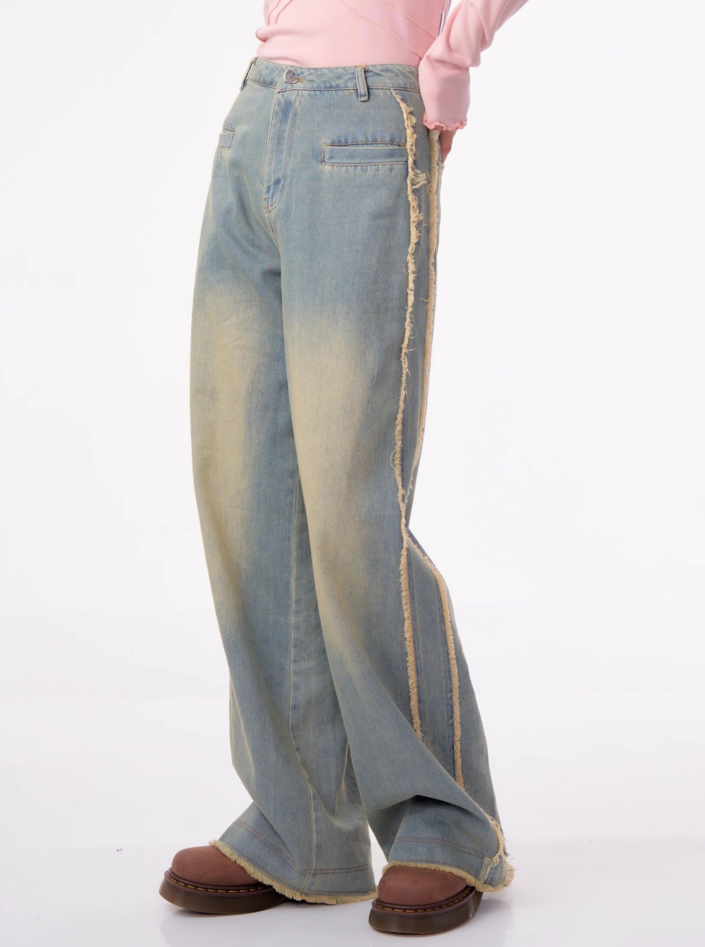American high waist straight loose slim jeans pants