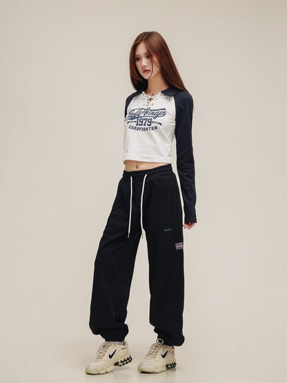 American label embroidered sweat pants