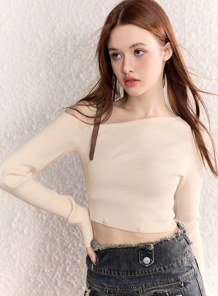 OFF-THE-SHOULDER KNIT SLIM TOP