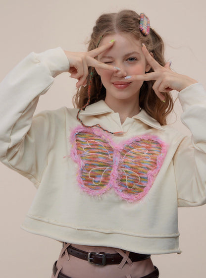 American long sleeve butterfly polo collar sweatshirt