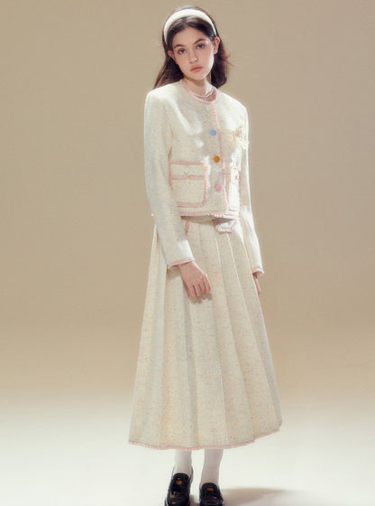 Wool coat pleated long skirt set