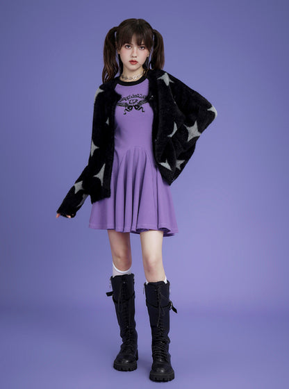 Cut-out bow raglan sleeve slim dress