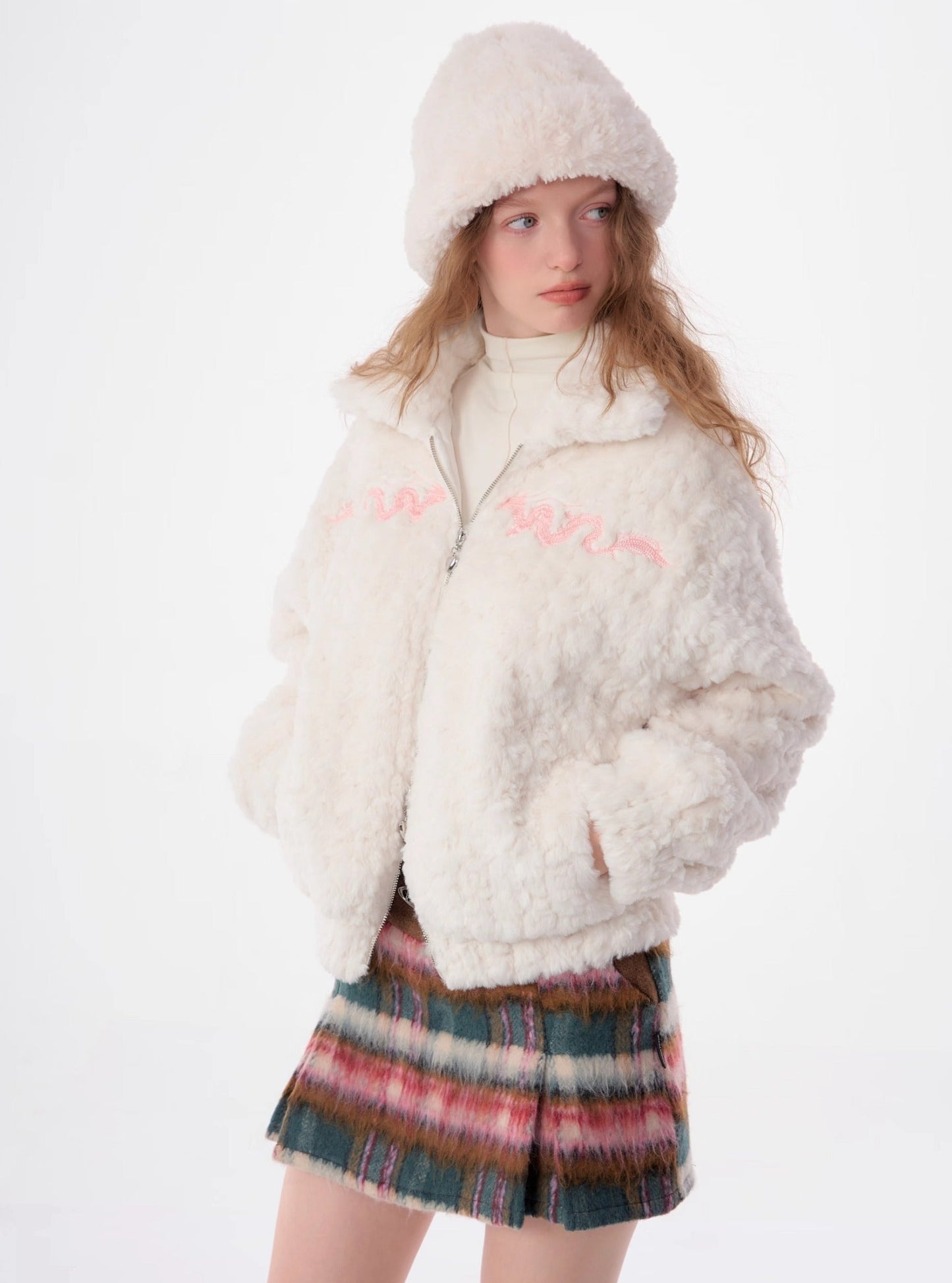 American dragon embroidery lamb wool coat