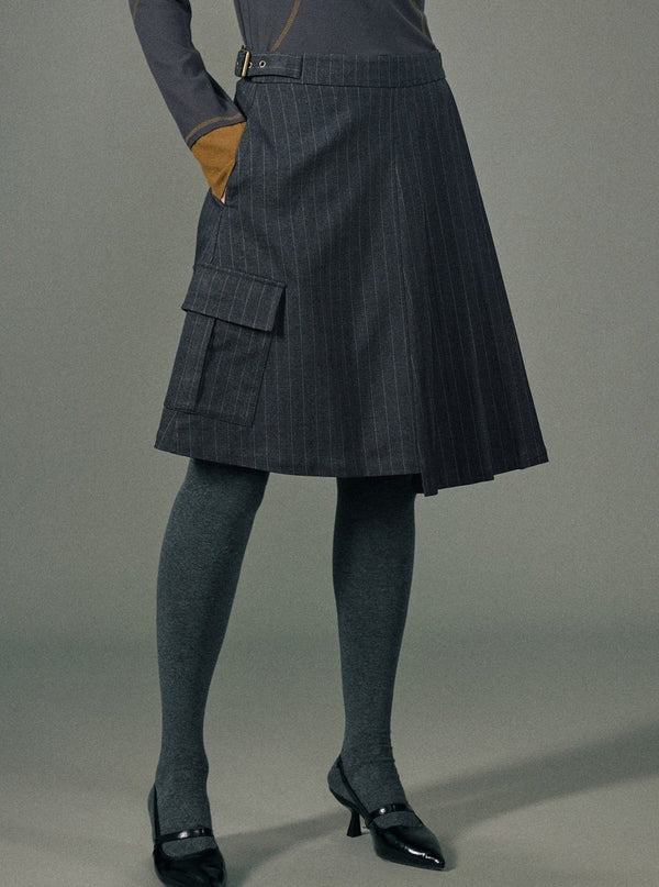 A-type striped pleated suit skirt