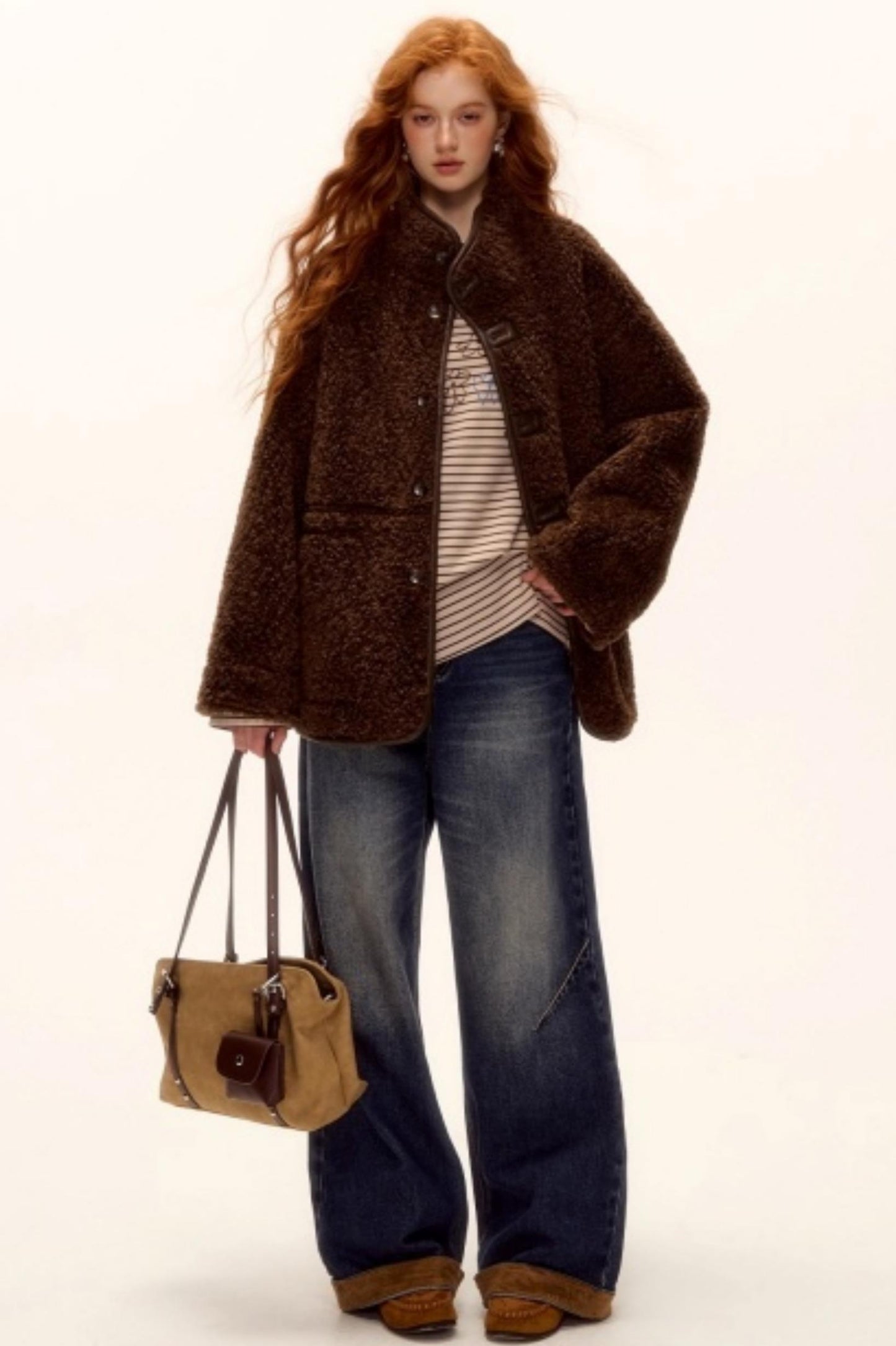 Suede Patchwork Denim Pants