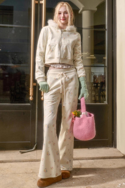 Milky Way Floral Fur Collar Jacket Set-Up