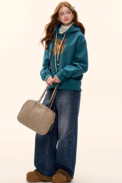 Embroidered Fleece-Lined Hoodie Sweater