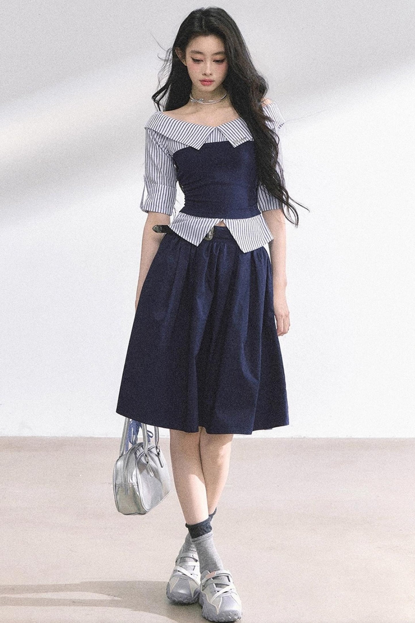 Gray Sugar Striped Short-Sleeved Shirt