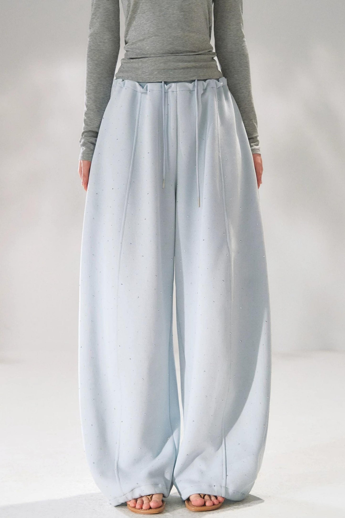 Rhinestone Elastic Waistband Pants