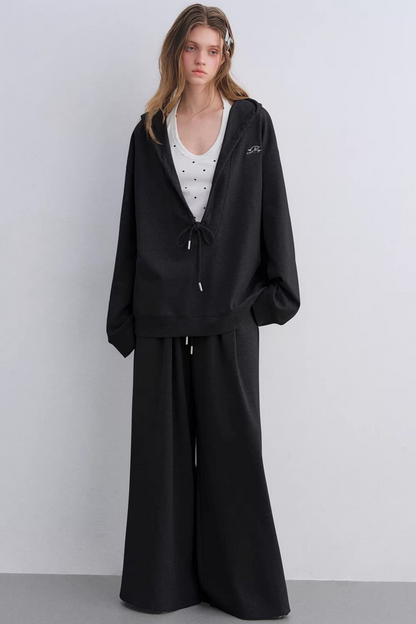 Polka Dot Hooded Vest Sweatshirt Set-Up