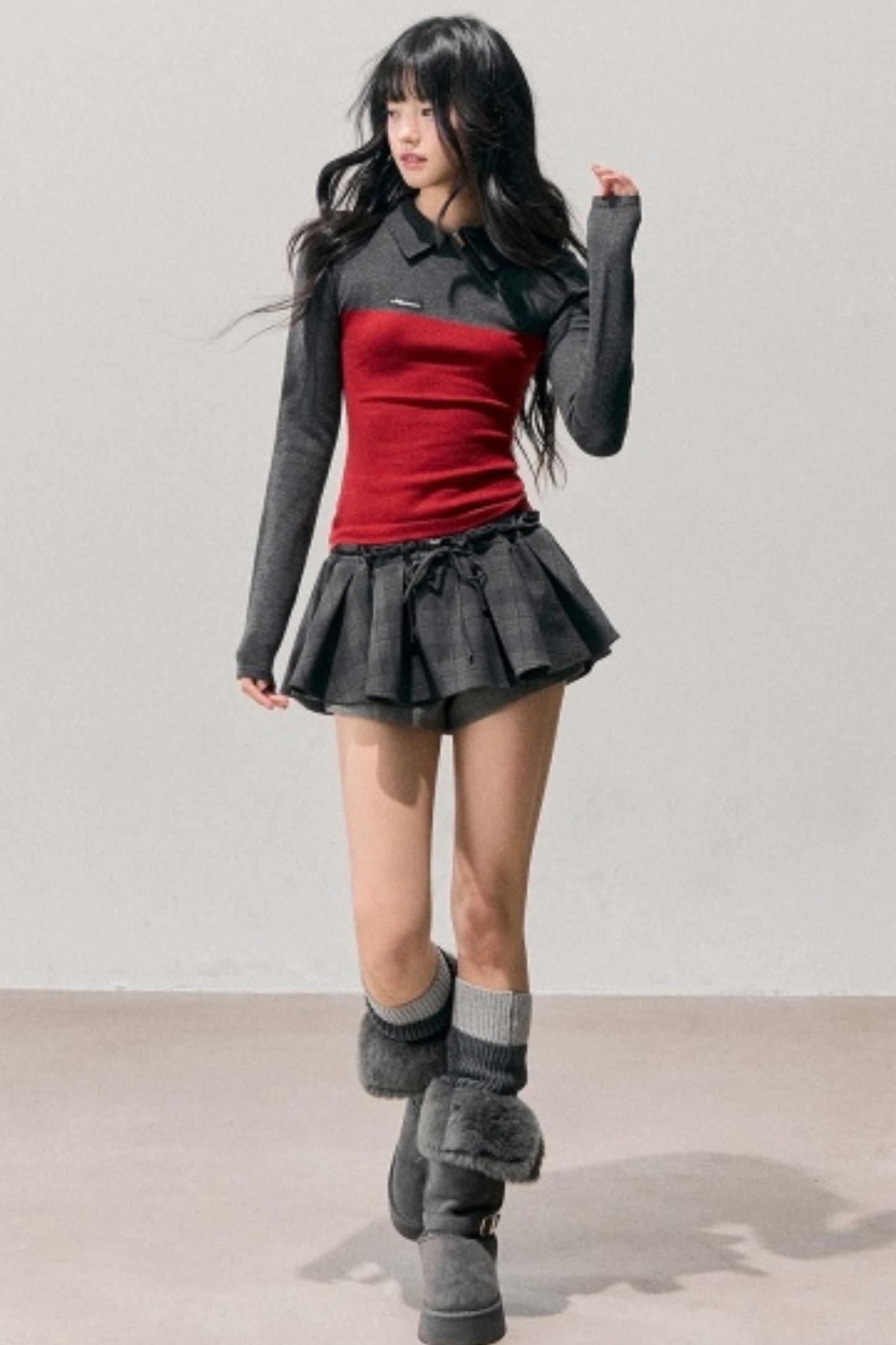 American Long-Sleeve Polo Collar Knit Top