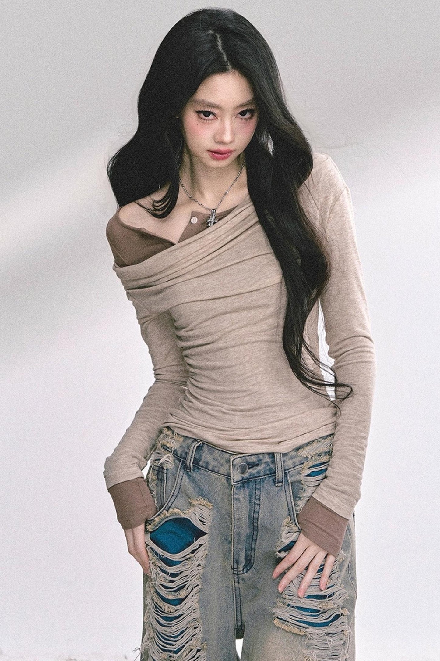 Korean Off-The-Shoulder Black Top