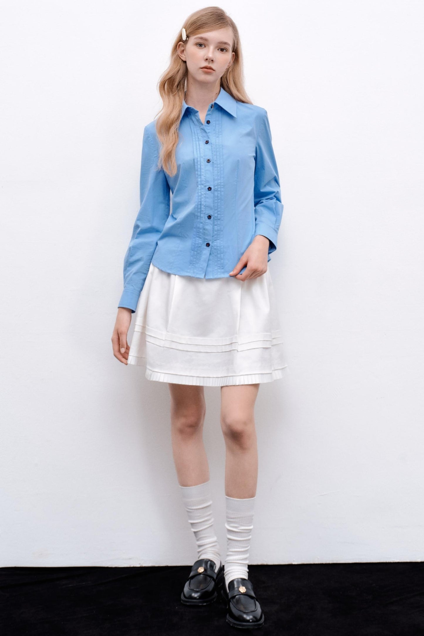 Pleated Basic Long-Sleeved Shirt