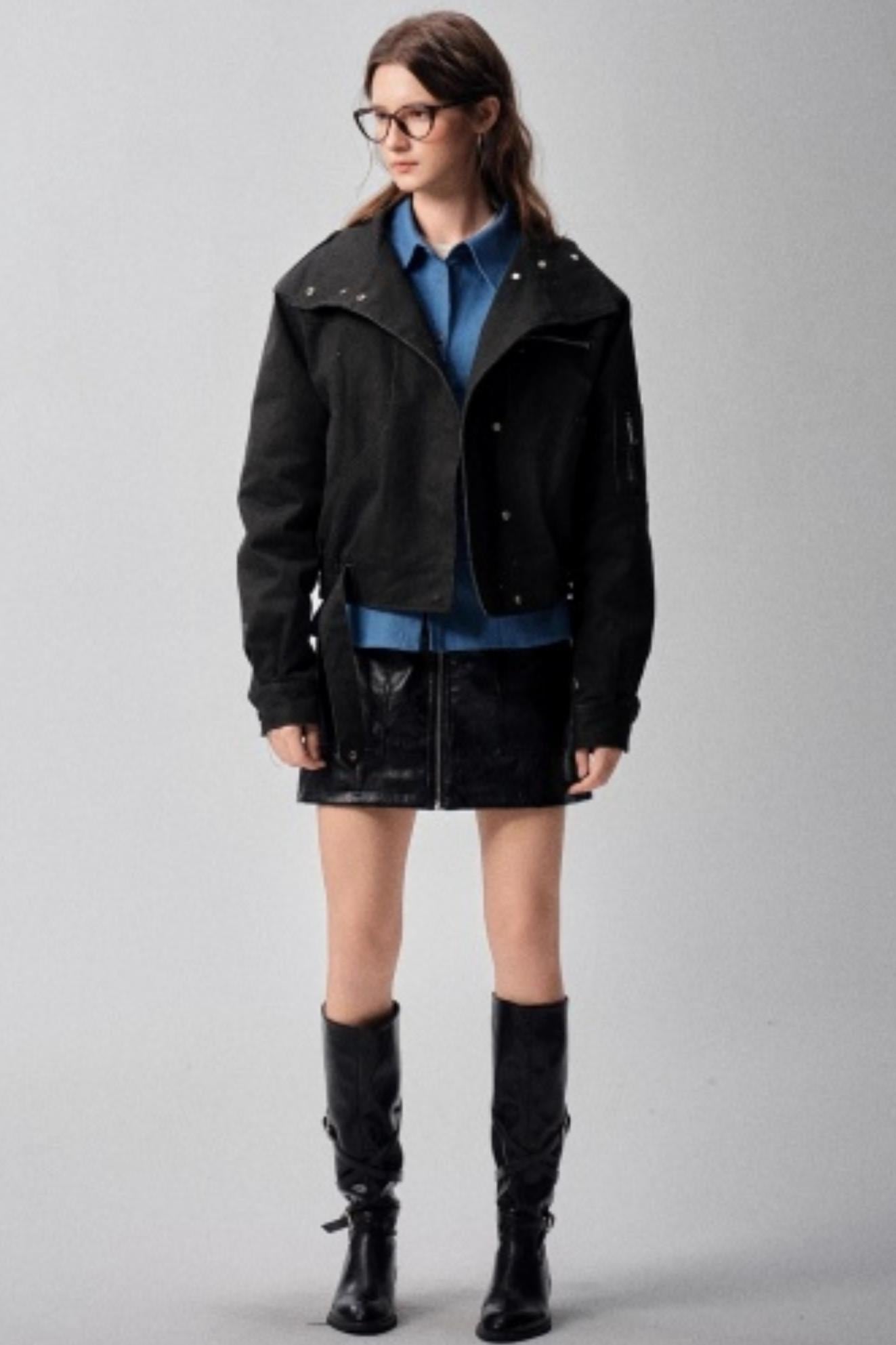 Detachable Collar Padded Jacket Shorts Set-Up