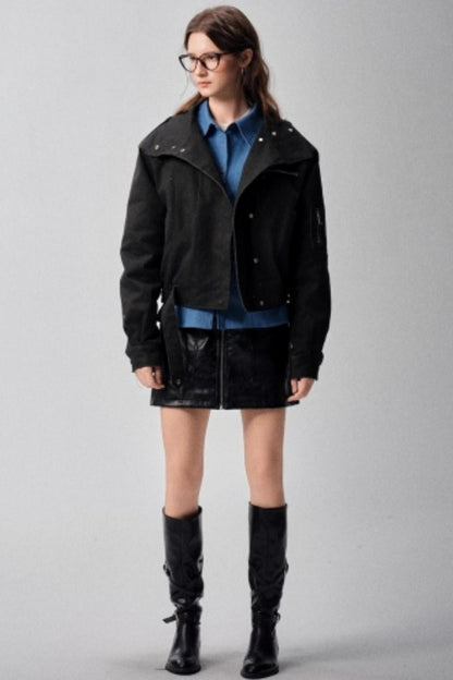 Detachable Collar Padded Jacket Shorts Set-Up