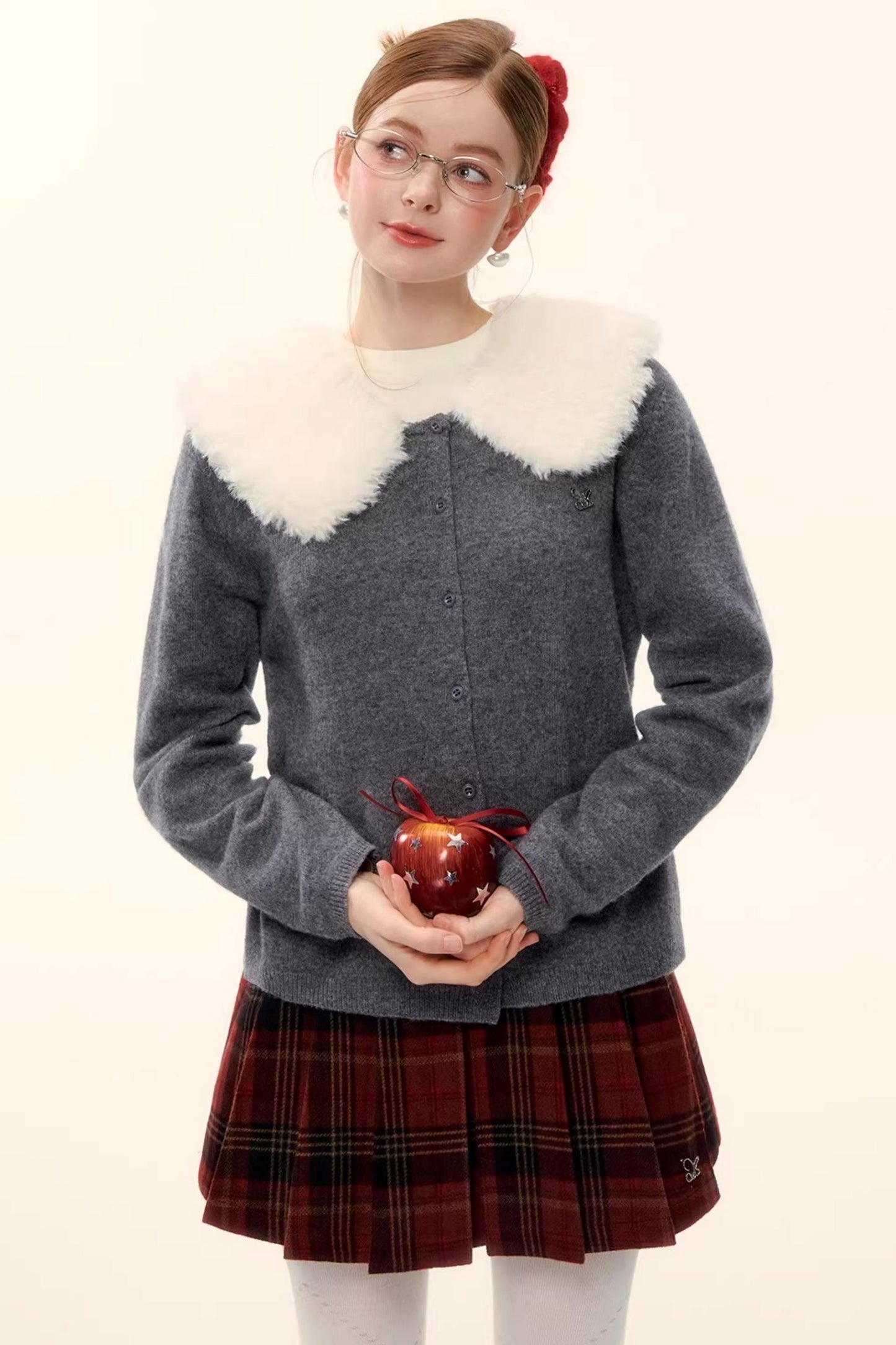 Wool Detachable Fur Collar Cardigan