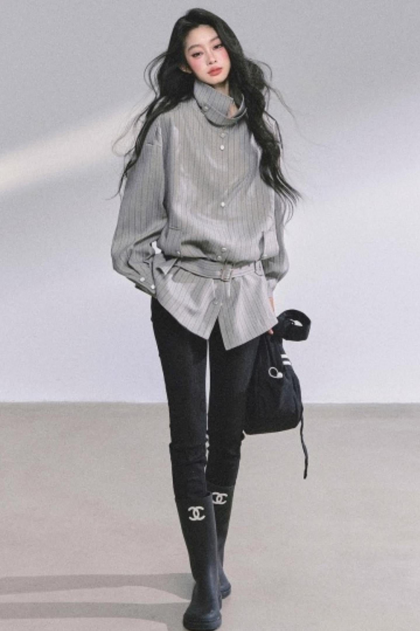 High-Neck Striped Jacket