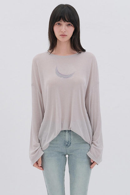 Moon Print Wool Blend Long Sleeves Top