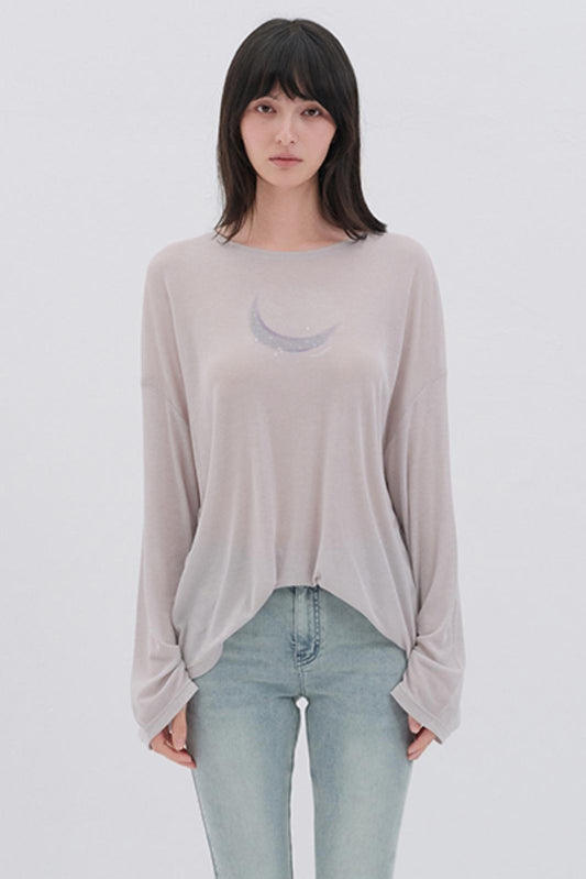 Moon Print Wool Blend Long Sleeves Top