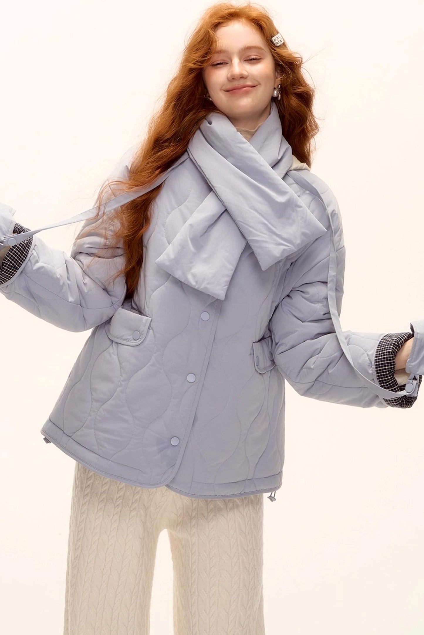 Milk Blue Plaid Cotton Jacket Set