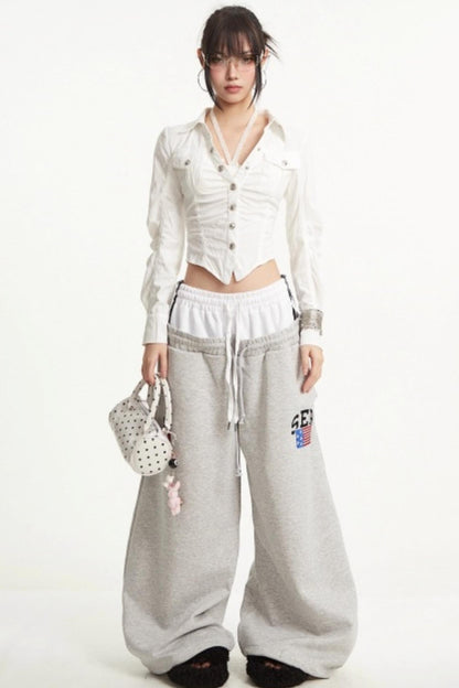 Apricot Rhinestone Pleated Shirt