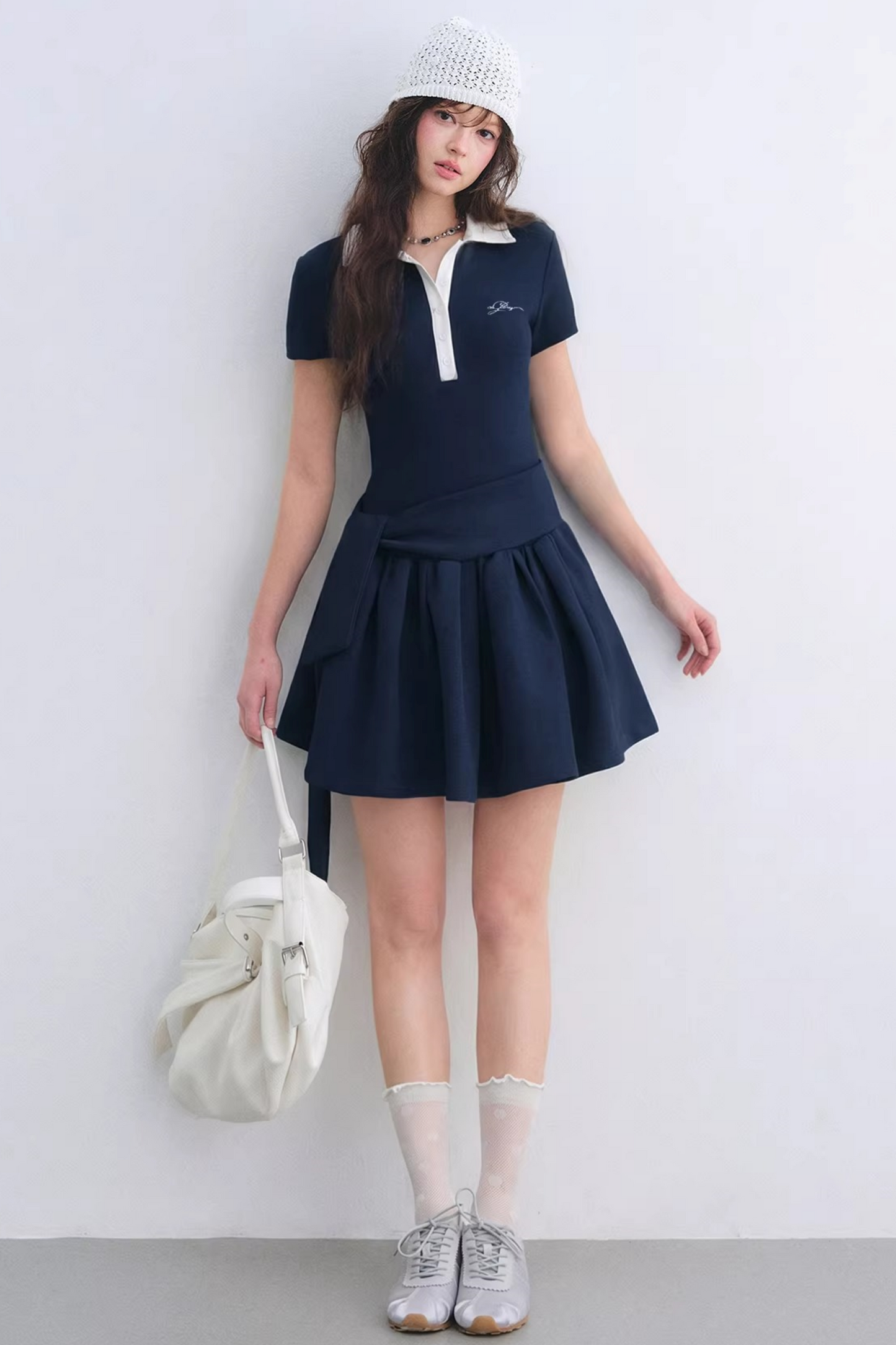 Contrasting Polo Puffy Dress