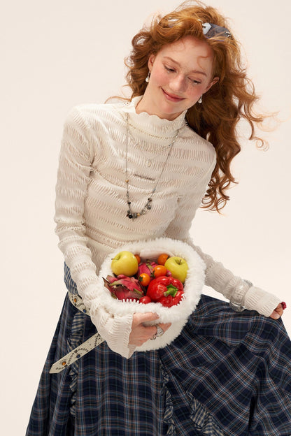 High-Neck Knitted Striped Slimming Shirt