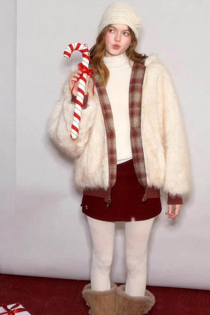 Reversible Plaid Plush Coat