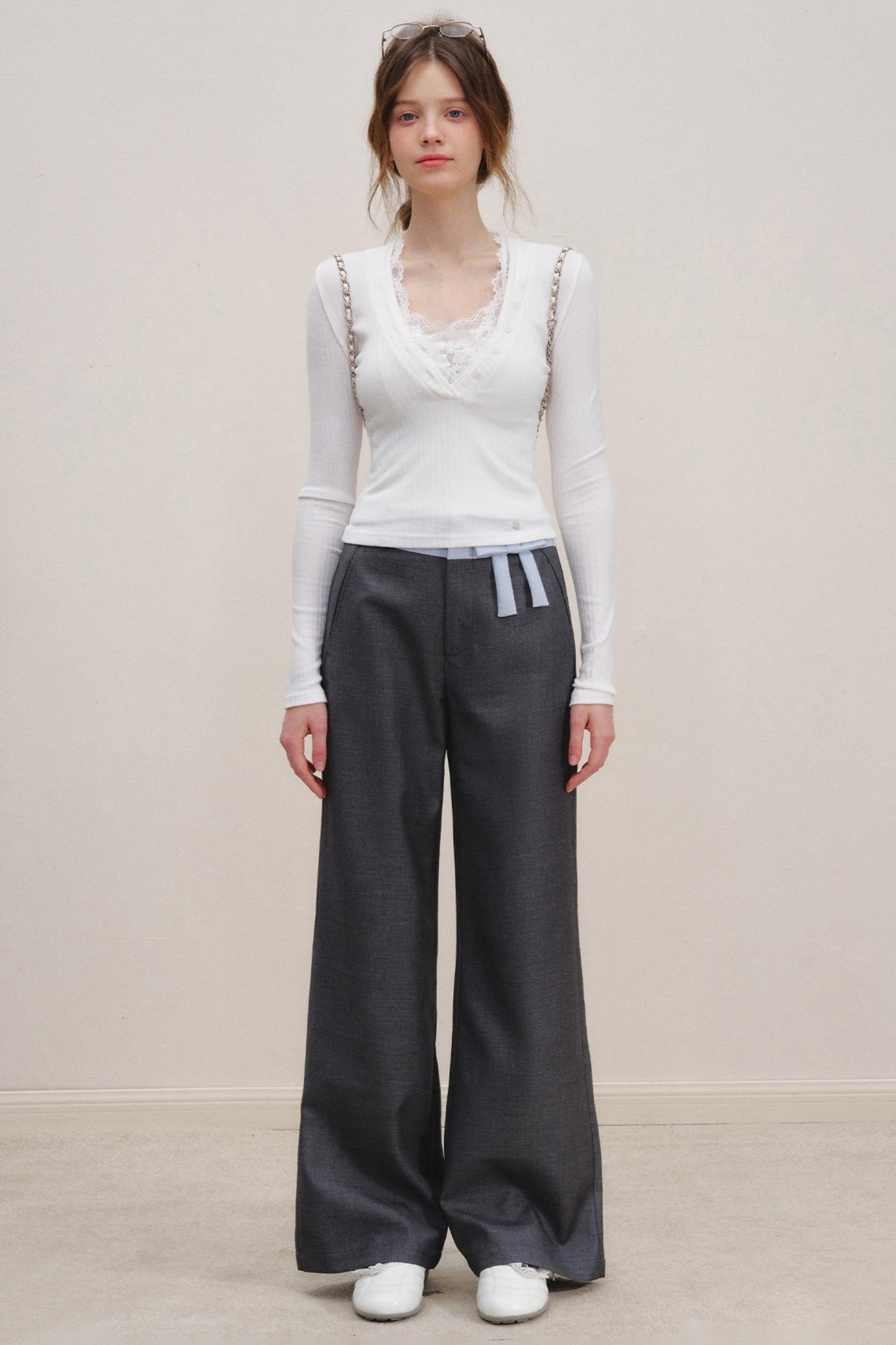 Lace V-Neck Knit Sweater Set-Up