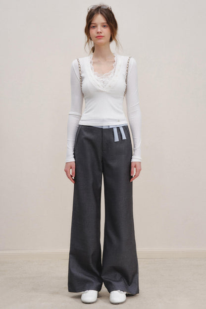 Lace V-Neck Knit Sweater Set-Up