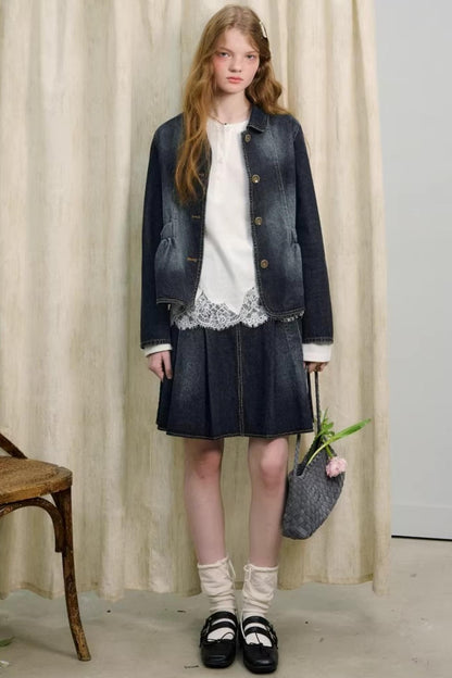 College-Style Denim Jacket Set