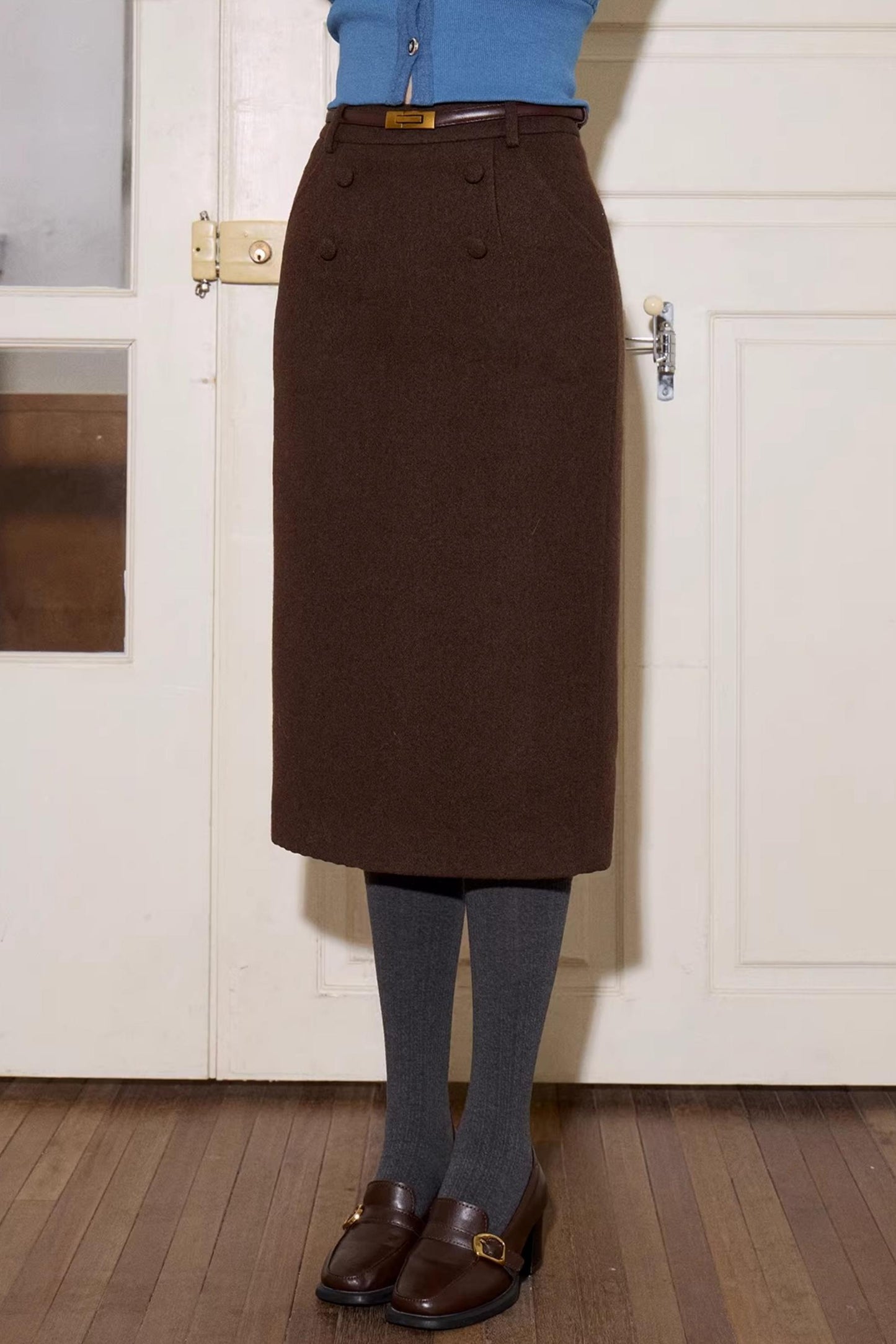 Wool Blend Cigarette Skirt