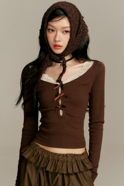 Caramel Lace Patchwork Skirt Pants Set-Up