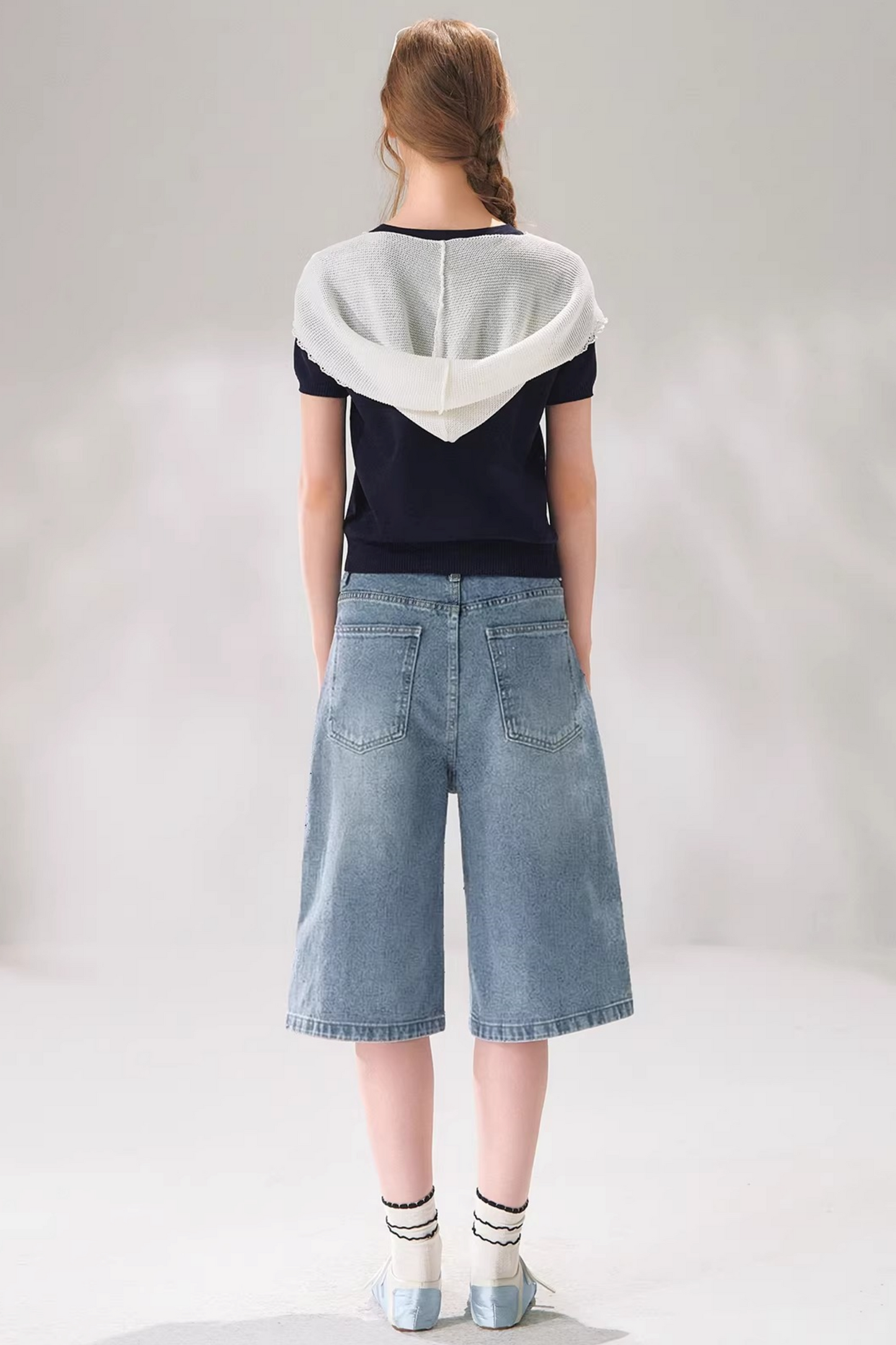 Rhinestone Denim Cropped Pants