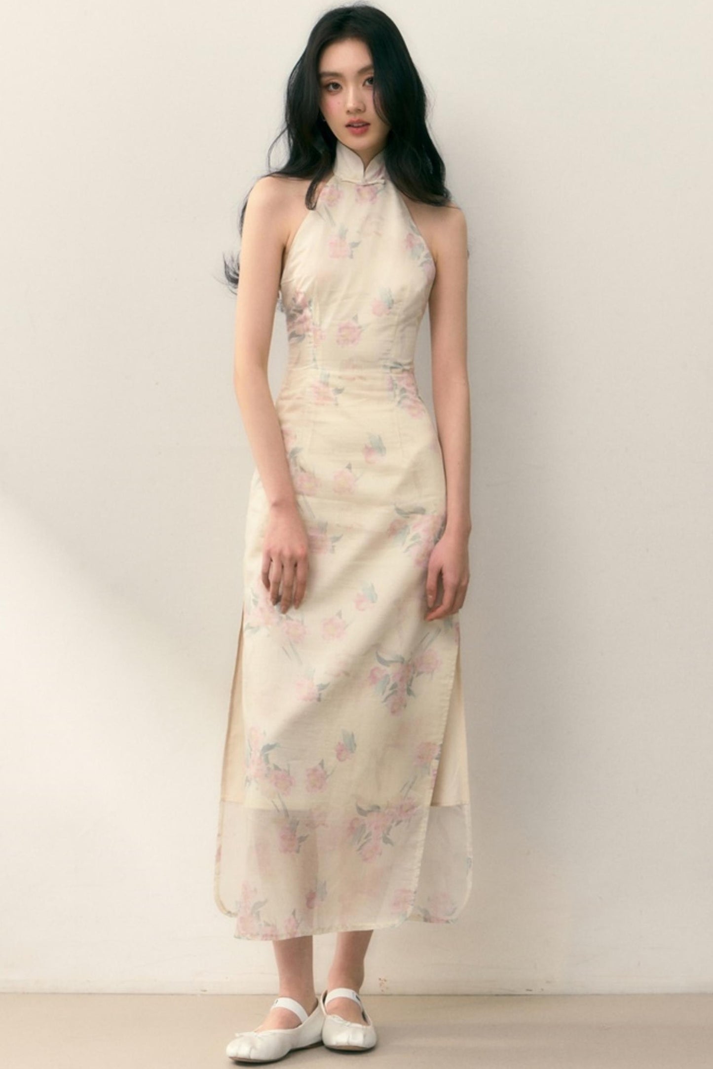 Pastel Lotus Neck-Tie Oriental Dress