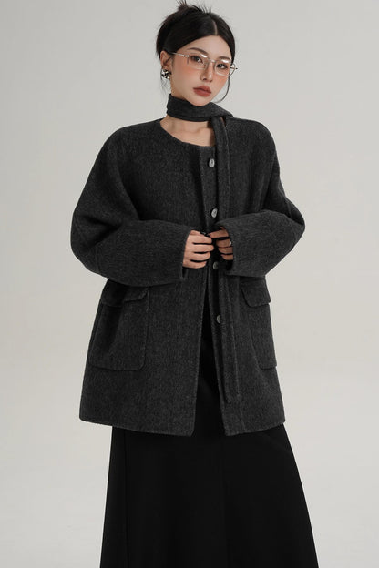 Lace-Up Woolen Coat