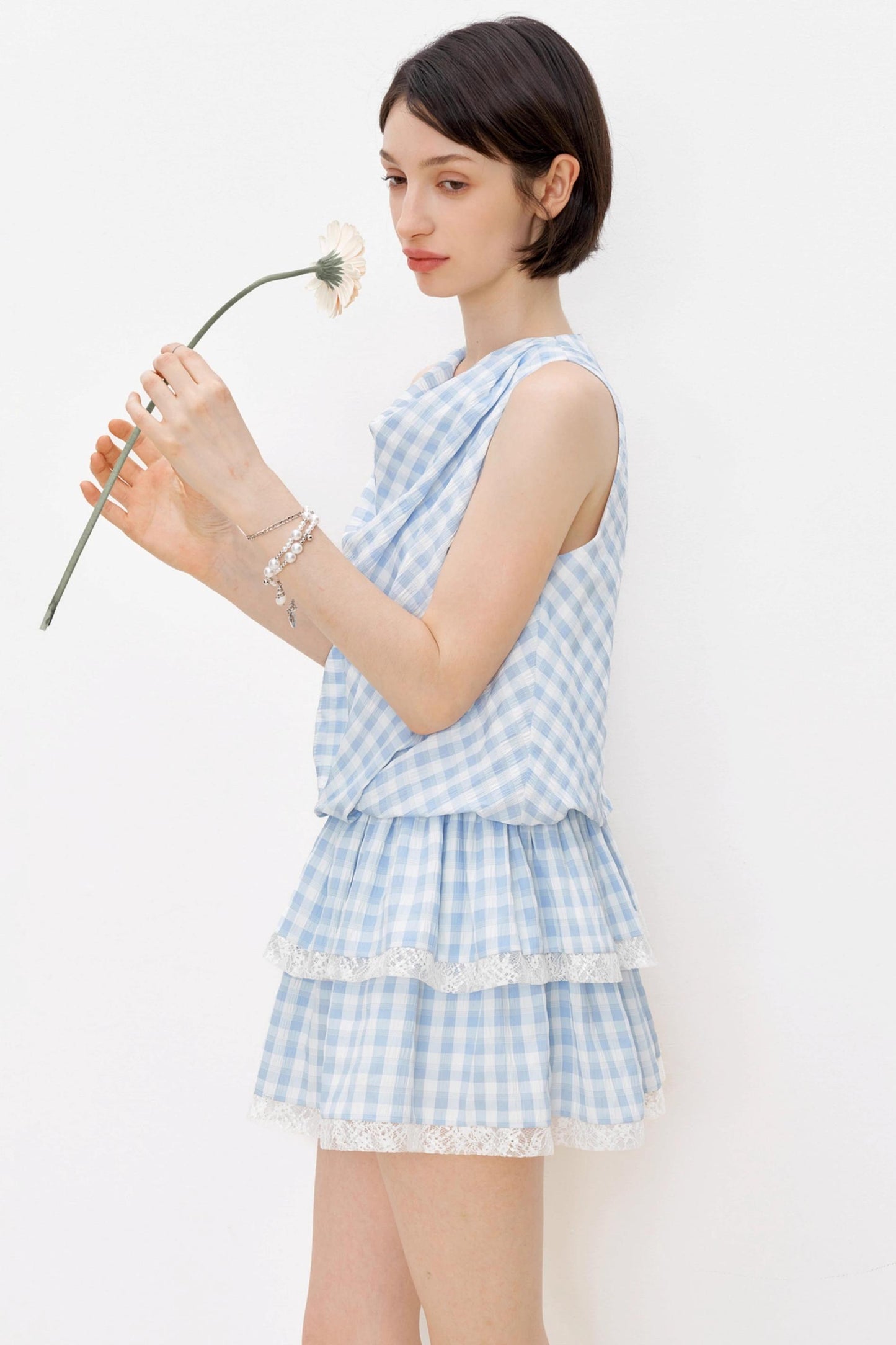 Blue Plaid Lace A-Line Dress