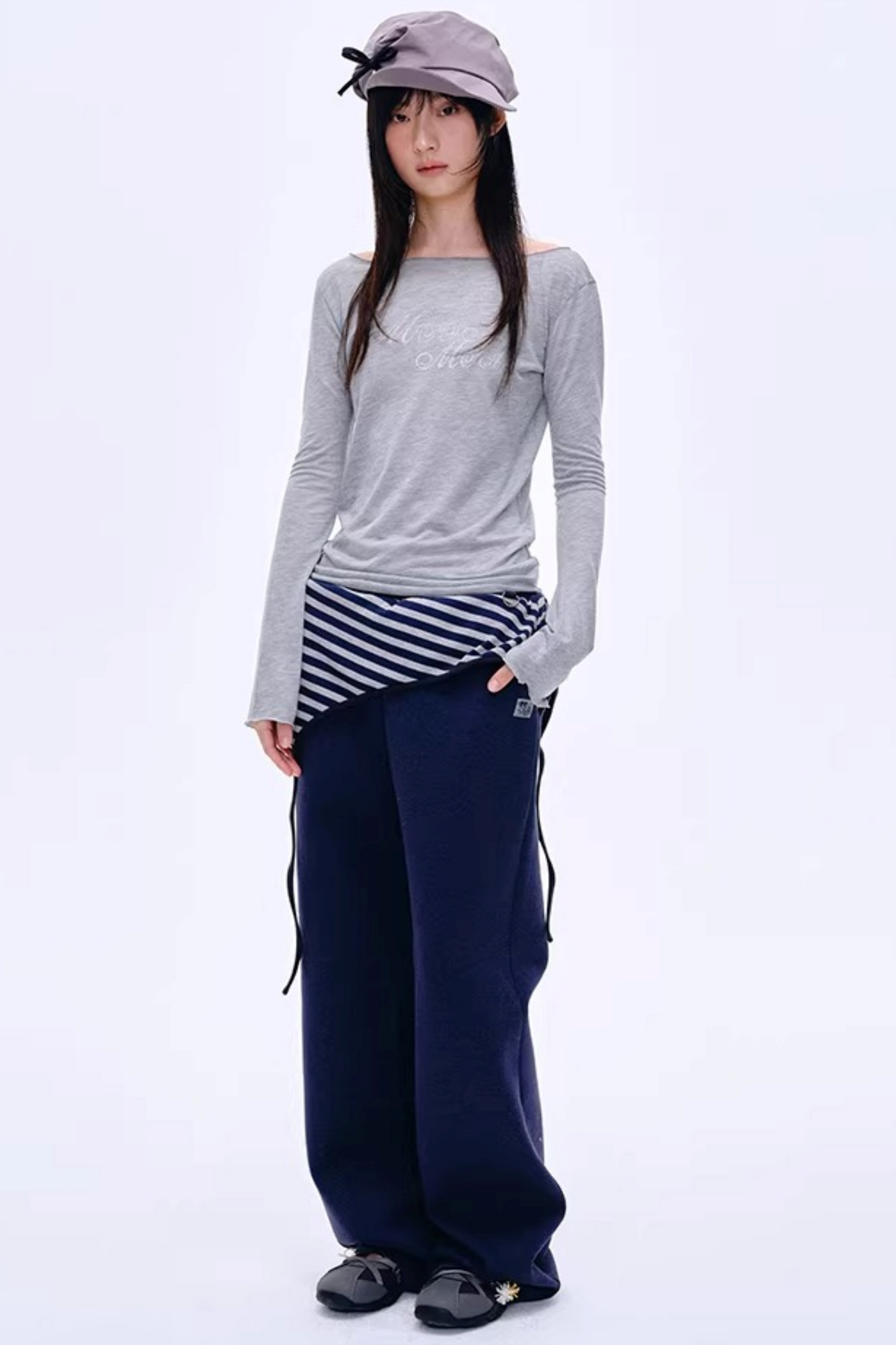 Color-Blocked Cotton Striped Pants