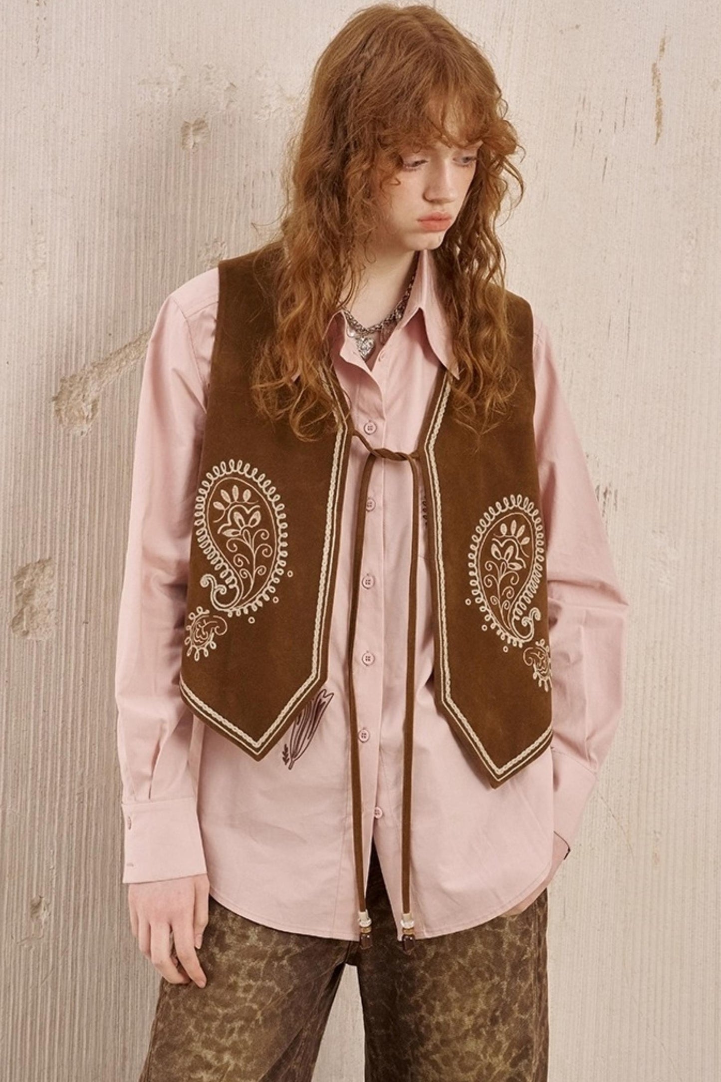 Cashew Flower Embroidered Long Sleeve Shirt