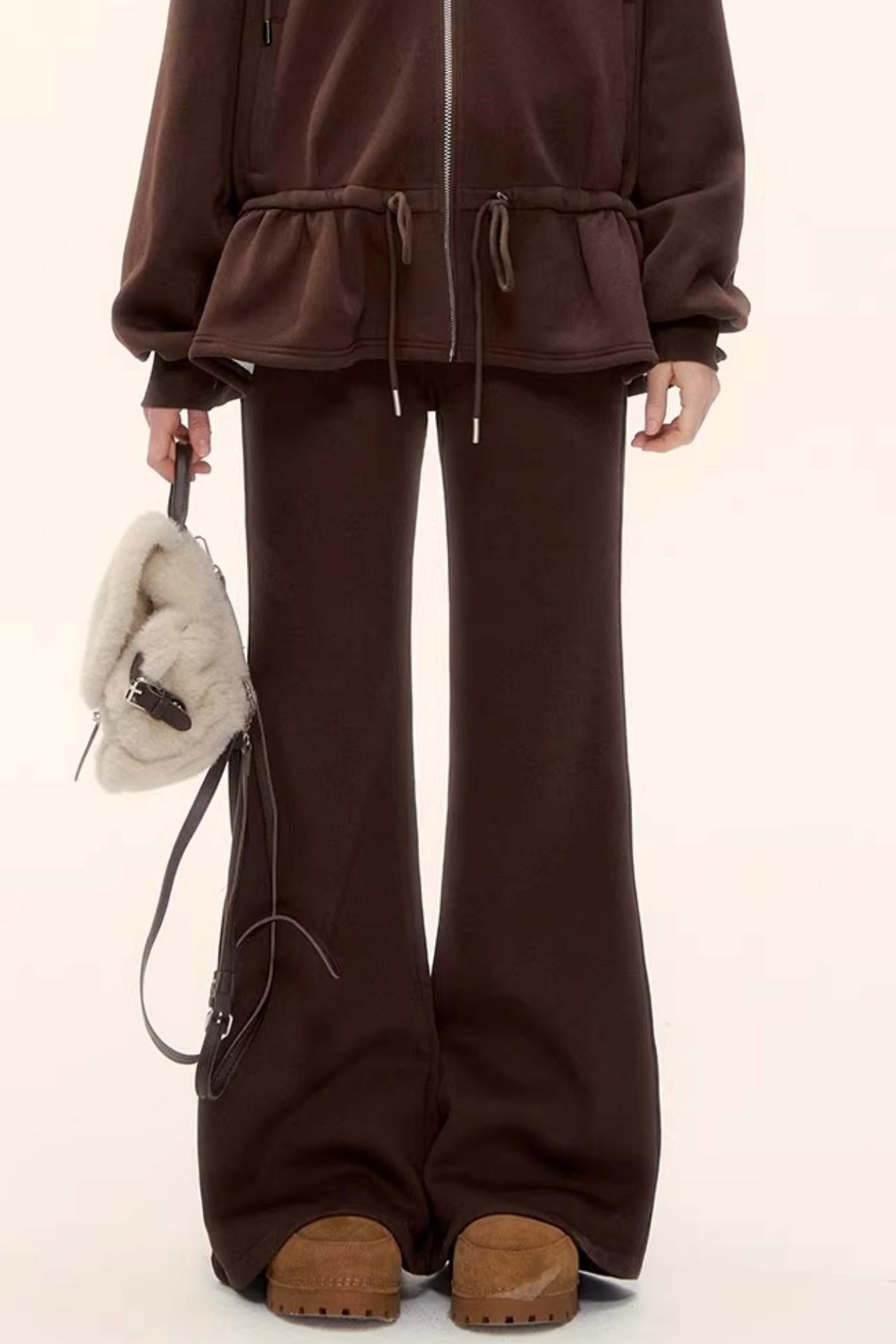 Hooded Drawstring Fleece Jacket Set-Up